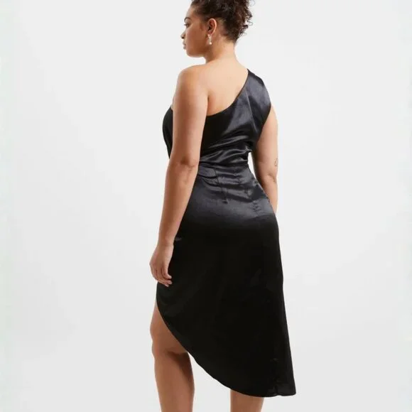 NWT French Connection  Adaline Satin Midi Cocktail and Party Dress Black Size 6 - Picture 4 of 5